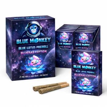BLUE MONKEY | BLUE LOTUS PREROLL | 2CT | 10PK | BLUERAS COTTON